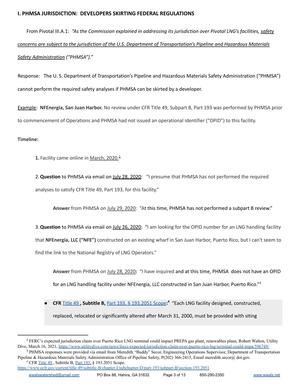 [Page 3: I. PHMSA JURISDICTION: DEVELOPERS SKIRTING FEDERAL REGULATIONS]