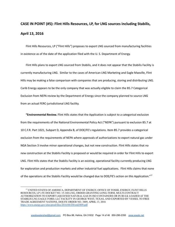 CASE IN POINT (#5): Flint Hills Resources, LP, for LNG sources including Stabilis, April 13, 2016