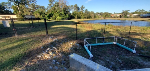 Stormwater Sign, Trash Trap, Lee St. Detention Pond, 2022:10:18 09:15:59, 30.8465872, -83.2780366