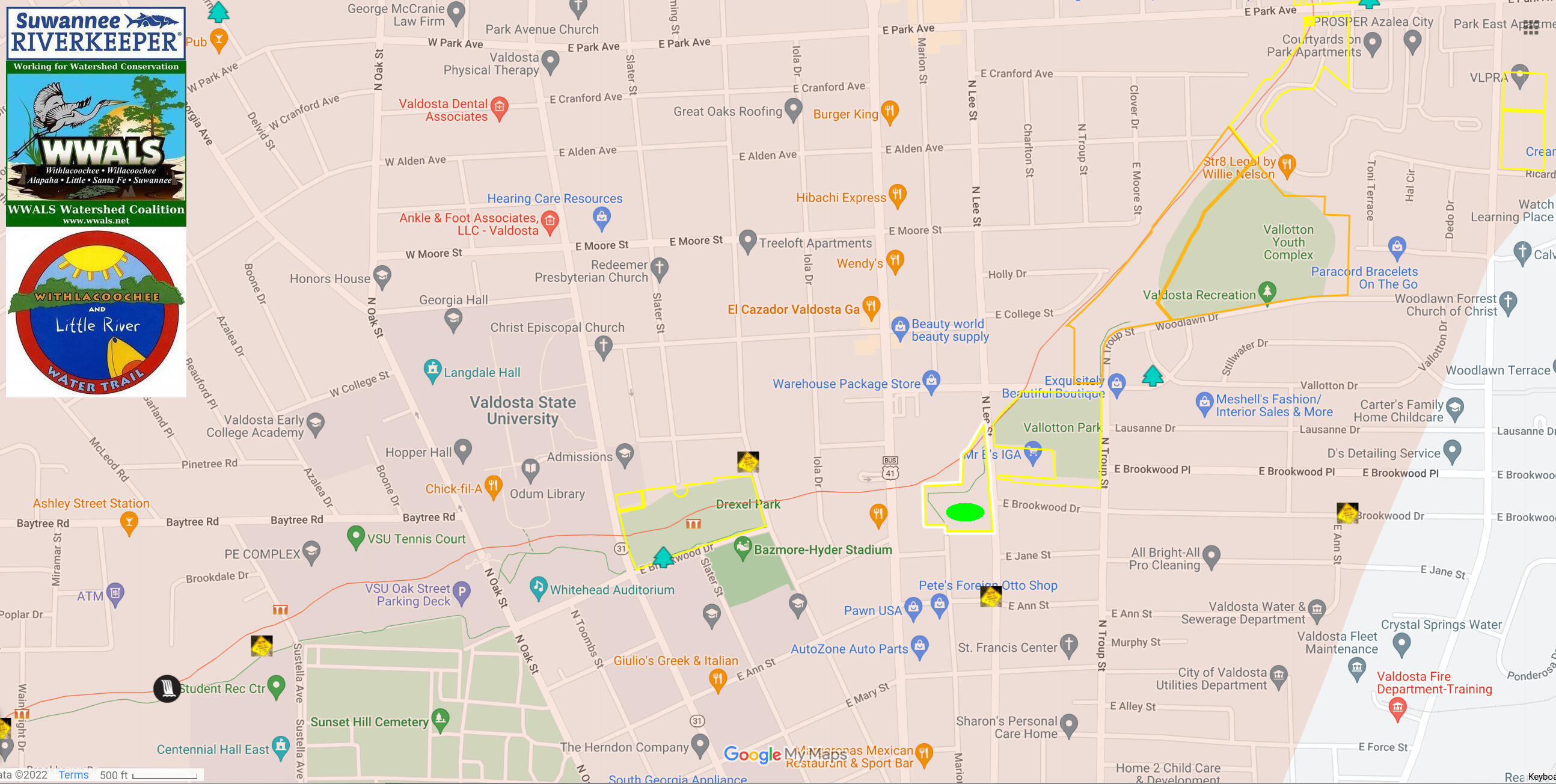 Map: One Mile Branch centered on Lee Street