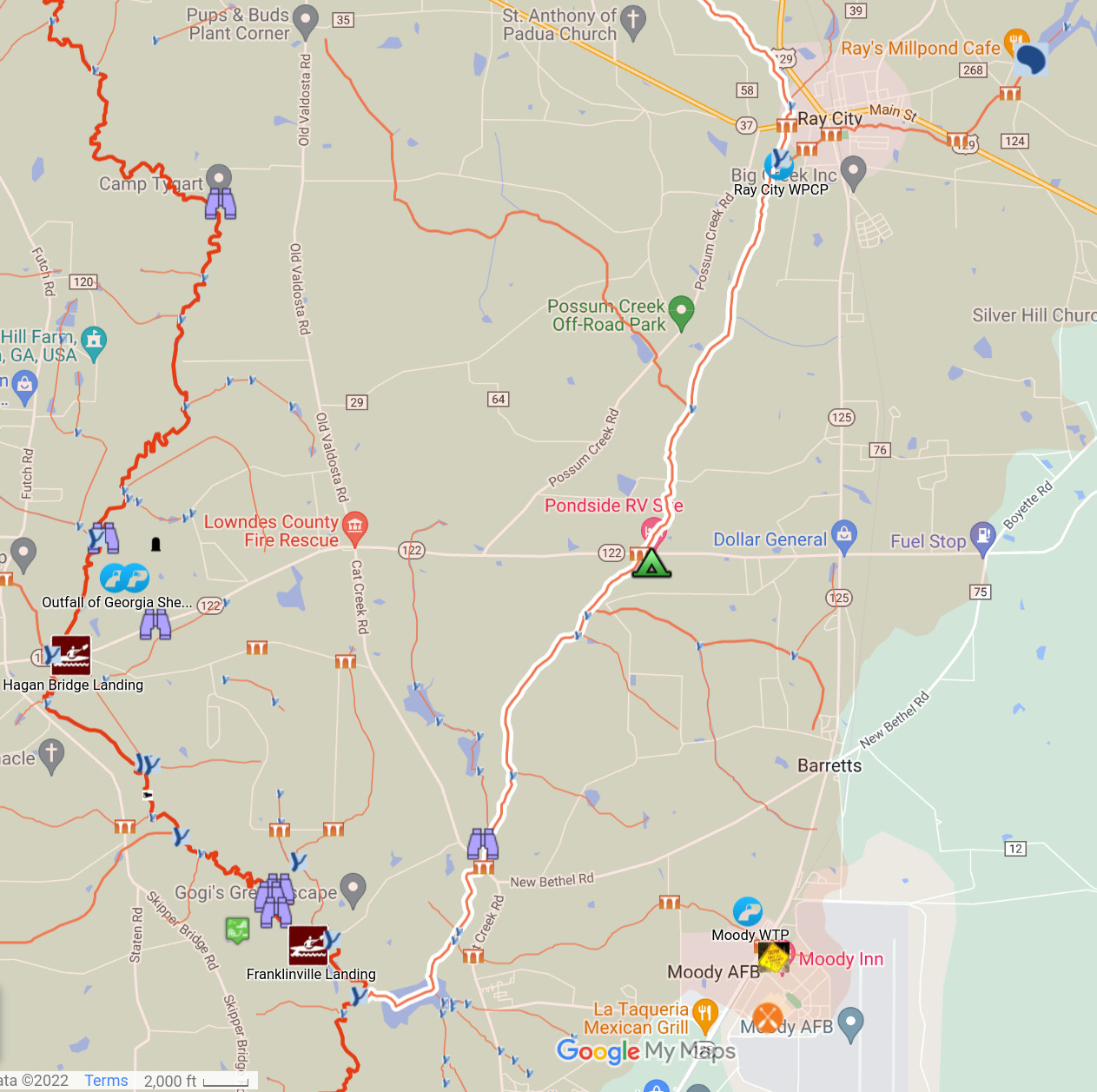 Cat Creek, Beatty Branch, and Beaverdam Creek in WLRWT map