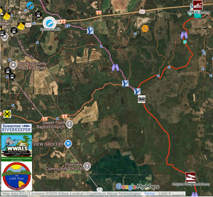 [Map: Quitman LAS down Okapilco Creek to Knights Ferry Boat Ramp on the Withlacoochee River --WLRWT 2025-03-16]