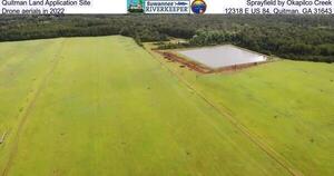 [Quitman Land Application Site, Sprayfield by Okapilco Creek, Drone aerials in 2022, 12318 E US 84, Quitman, GA 31643]