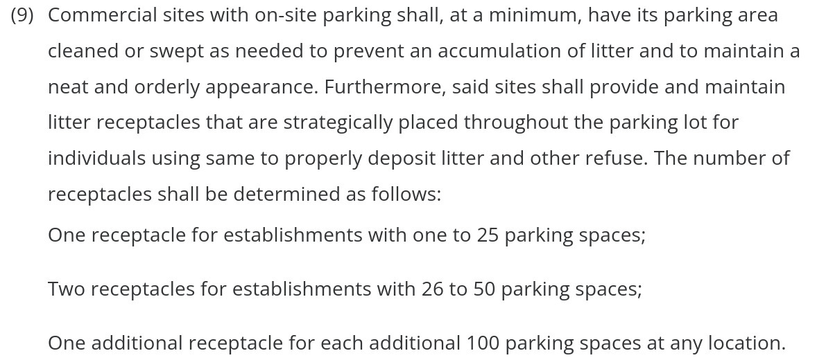 Valdosta Ordinance 82-1.(b)(9) Commercial sites with on-site parking shall....