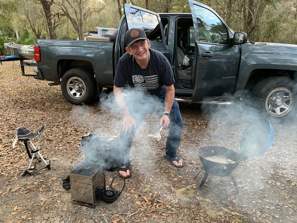 If 2 stoves aren't enough, Phil Royce also cooks on his truck engine