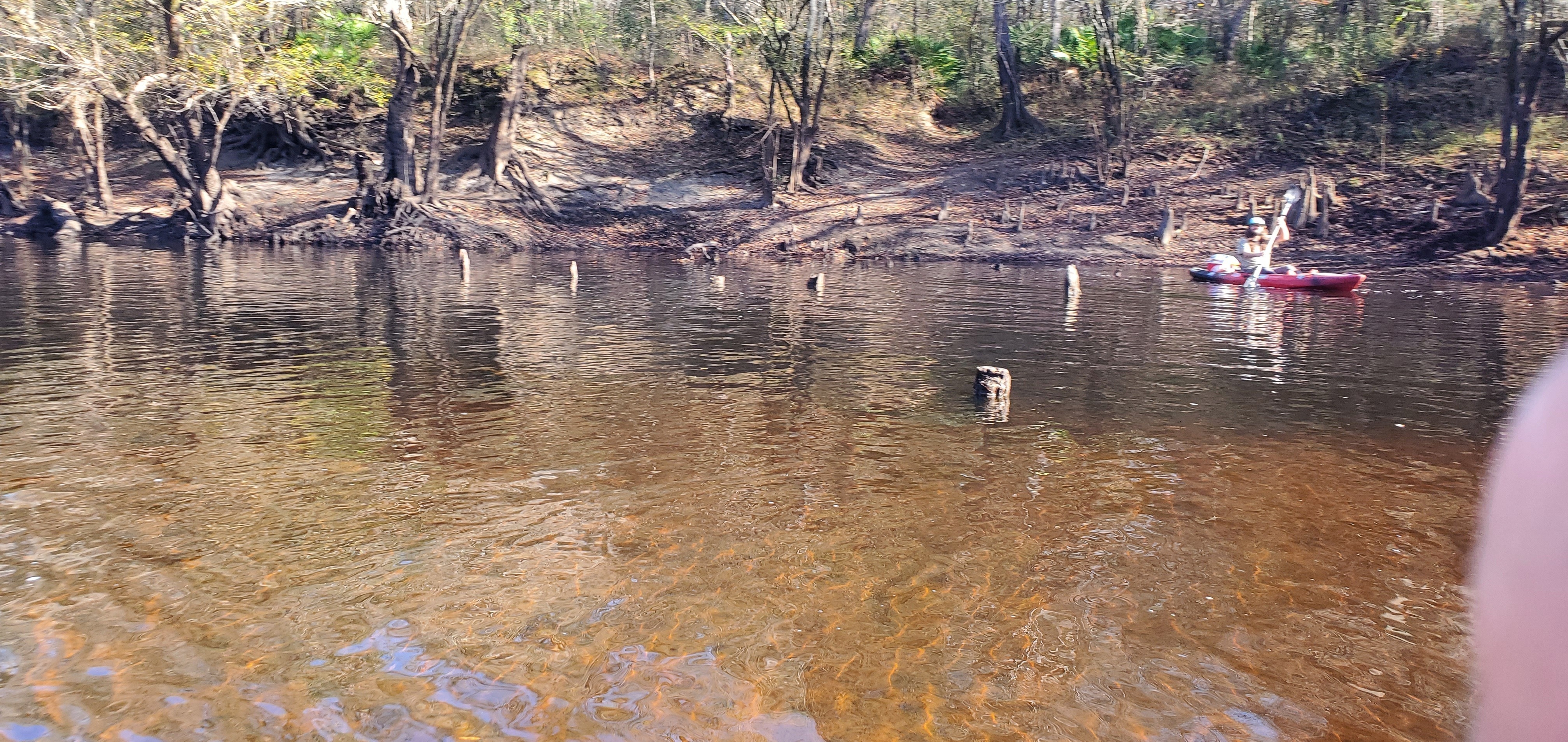 Knight Bridge posts with paddler, 10:23:55, 30.7110377, -83.4547304