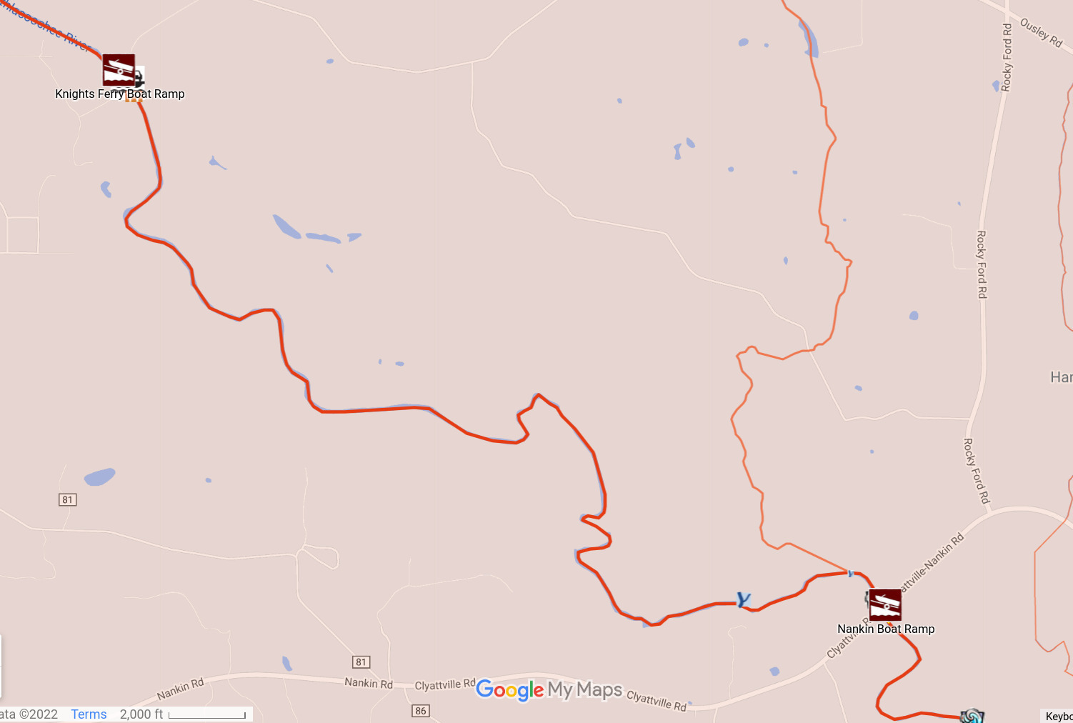 Map: Knights Ferry to Nankin, Withlacoochee River, in WWALS WLRWT Map