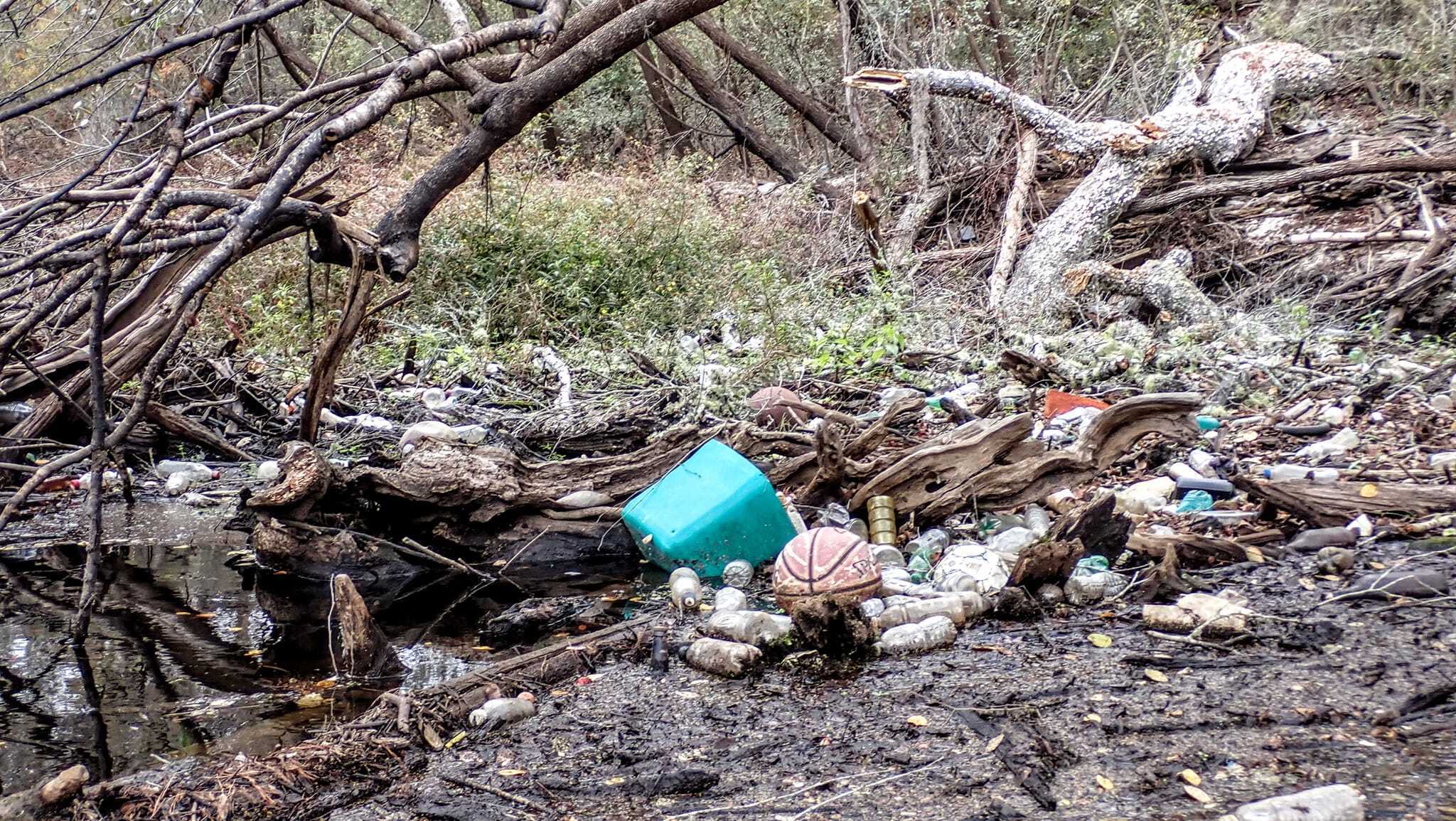 Basketball, soccer ball, cooler, trash --Suzy Hall