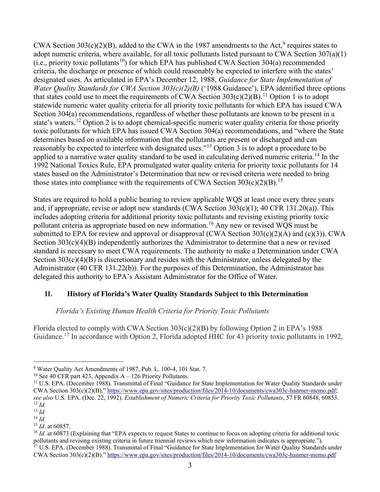 II. History of Florida’s Water Quality Standards Subject to this Determination