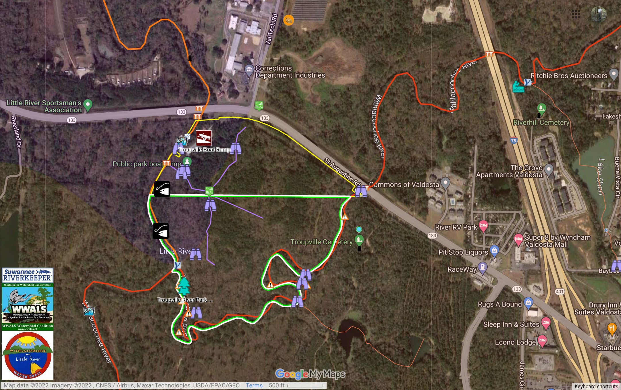 Land Between the Rivers at Troupville in WWALS WLRWT map