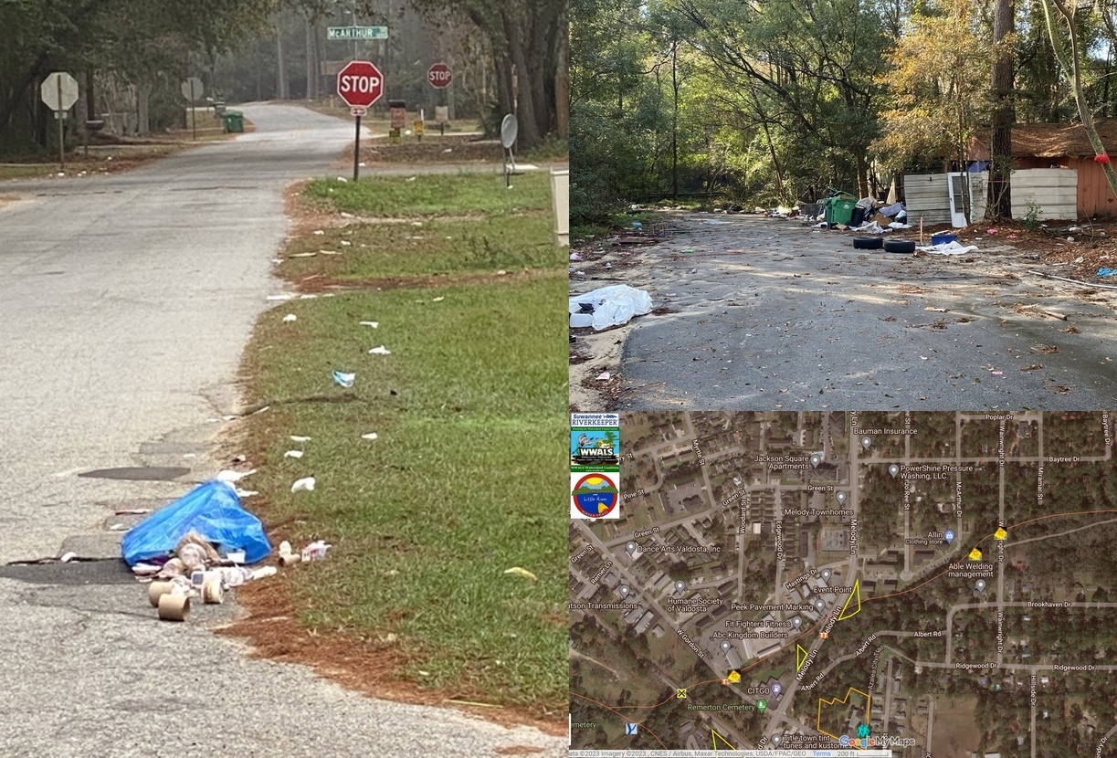 Trash near Baytree Drive and One Mile Branch map