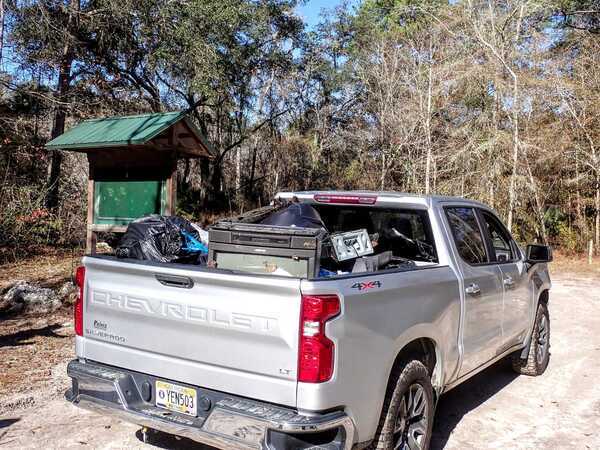 Bobby's truck with trash at Sasser Landing --Suzy Hall