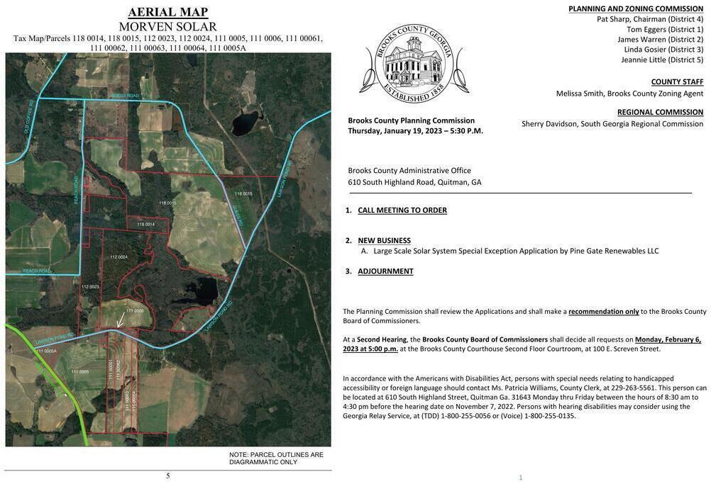 Aerial Map of Morven Solar and Agenda, Brooks County Planning Commission 2023-01-19