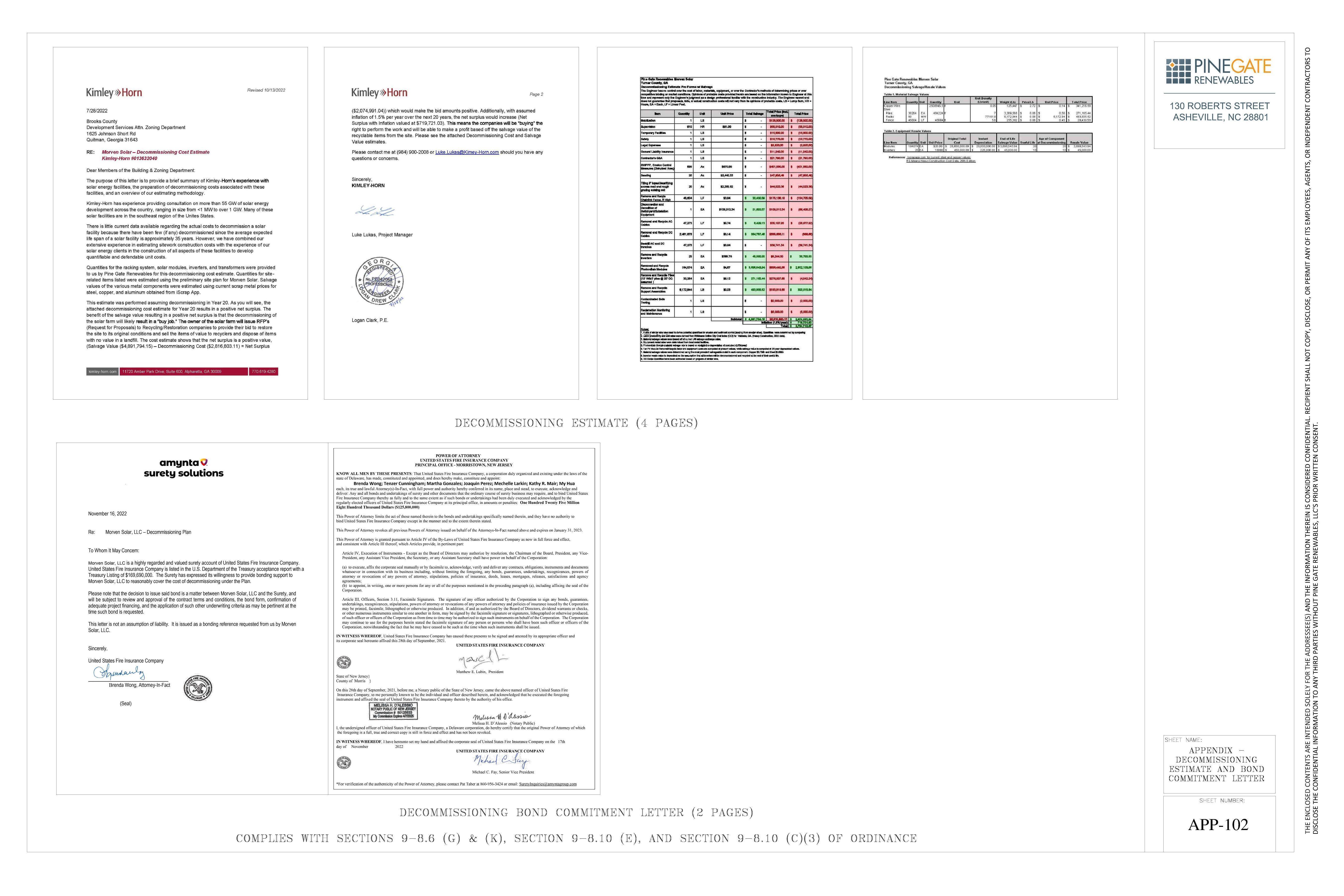 Appendix: Decomissioning Estimate and Bond Commitment Letter