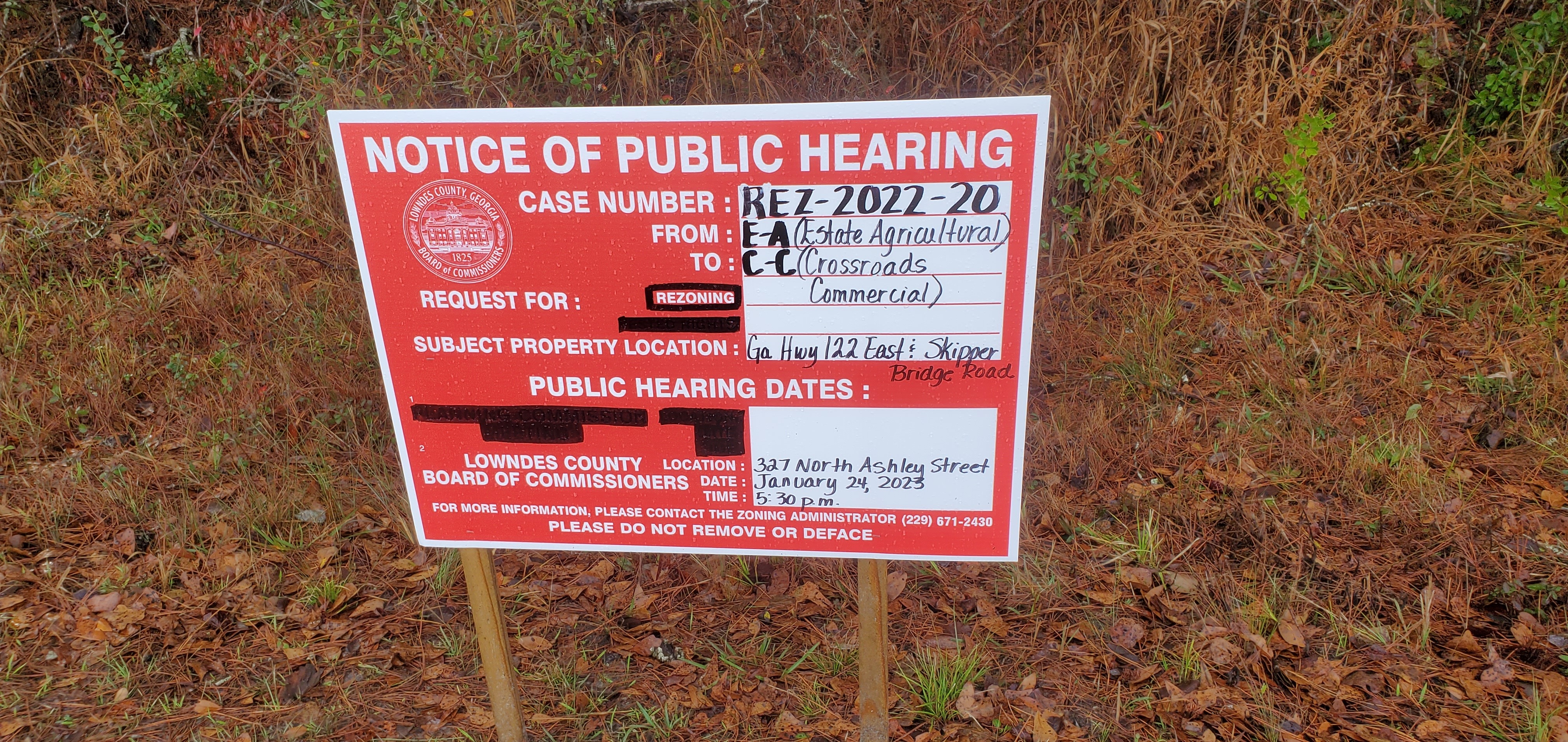 Public Hearing Notice Sign, 16:09:24, 31.0137112, -83.3078558