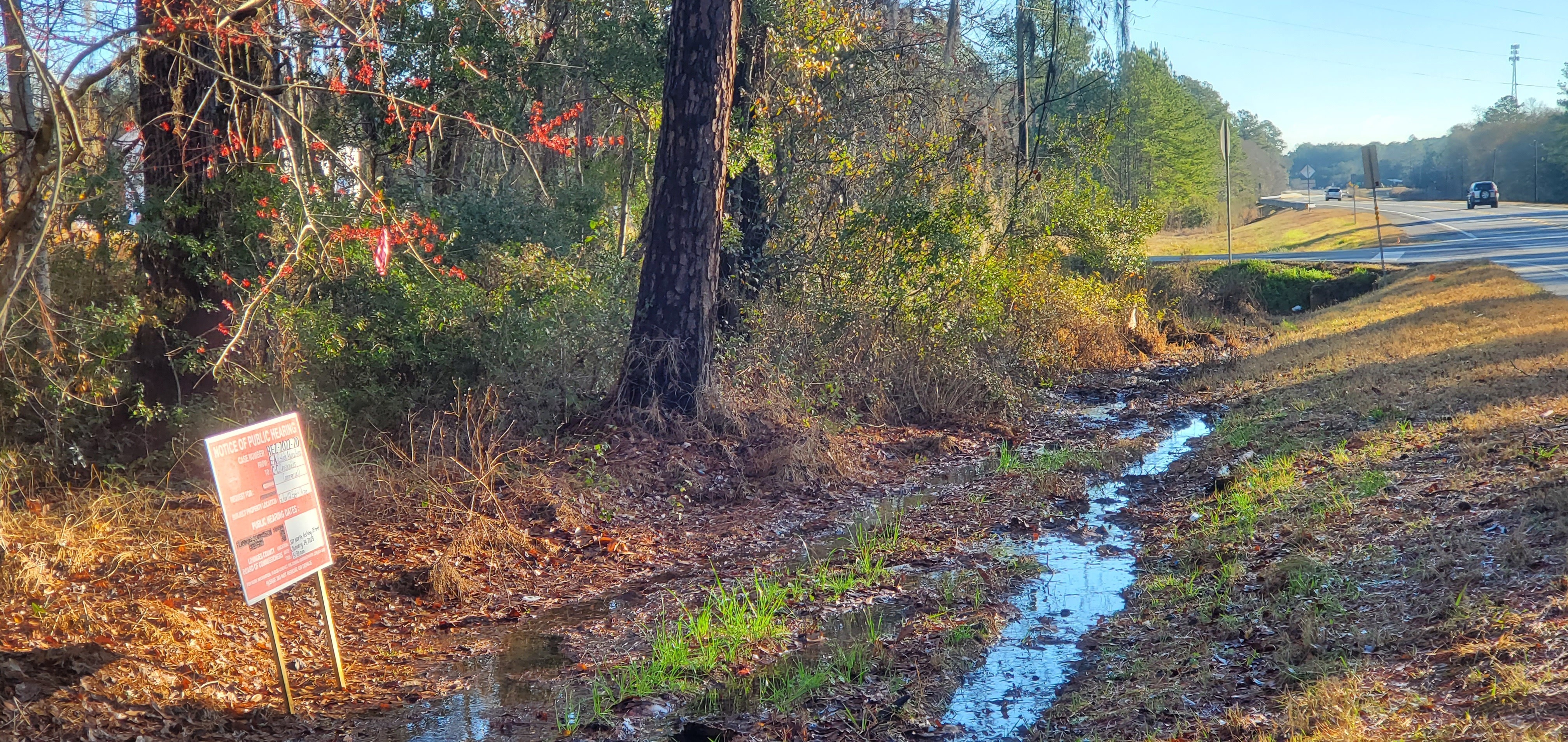 Closer rezoning sign towards Withlacoochee River, 09:03:01, 31.0133319, -83.3086953