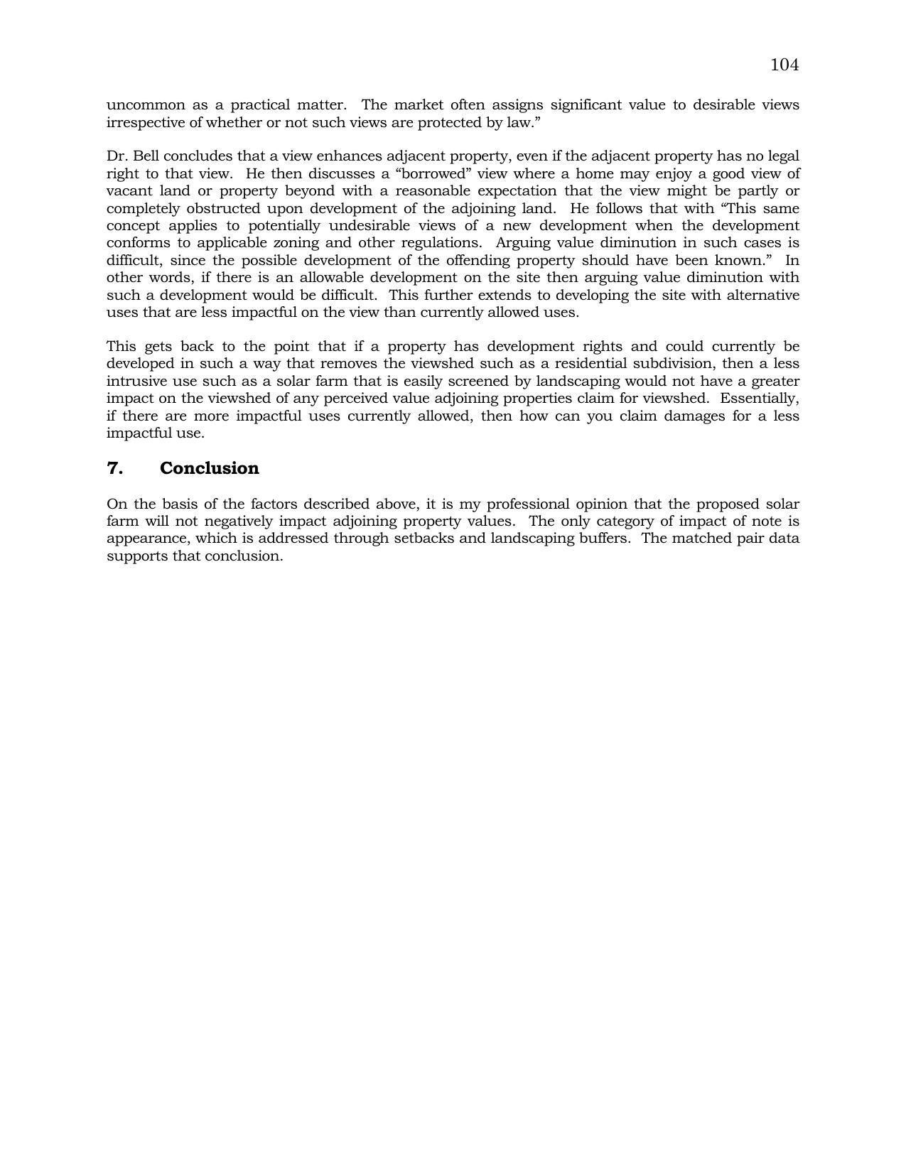 7. Conclusion: the proposed solar farm will not negatively impact adjoining property values.