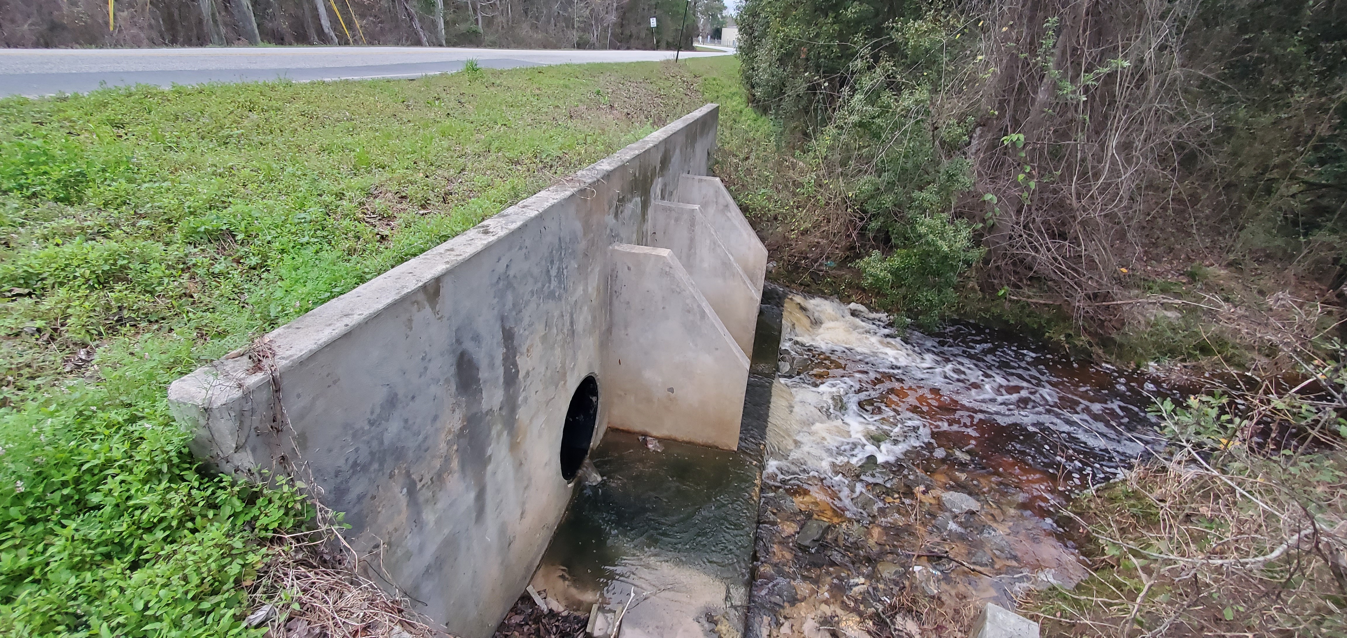 Cherry Creek Culverts, Lake Laurie Drive, Sallas Mahone Elementary School in distance, 2023:02:12 17:27:50, 30.8949575, -83.2825453