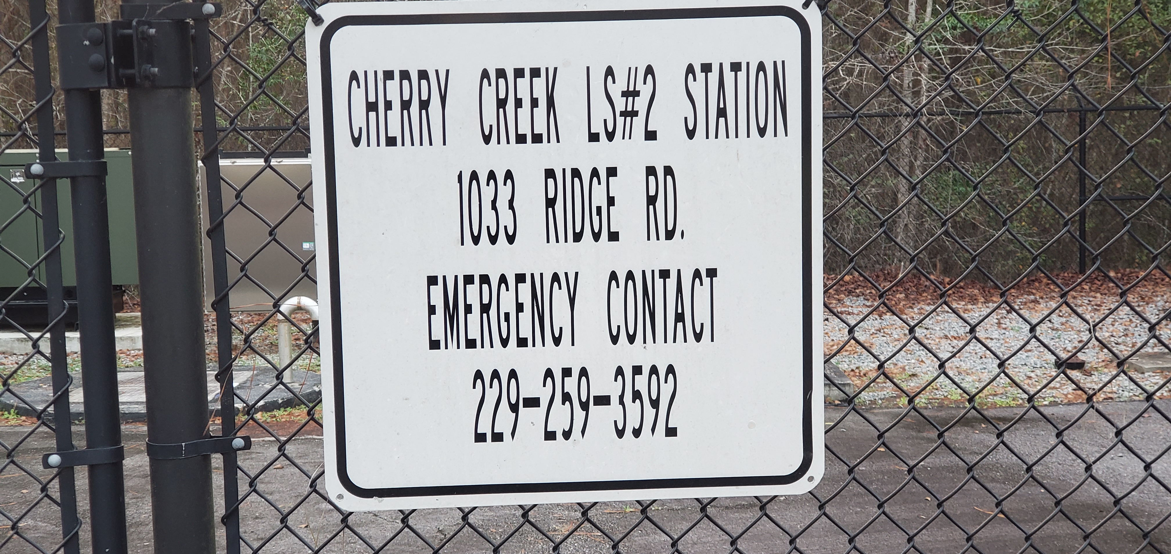 Sign: Cherry Creek LS#2 Station, 2023:02:12 18:01:58, 30.9044973, -83.3020226