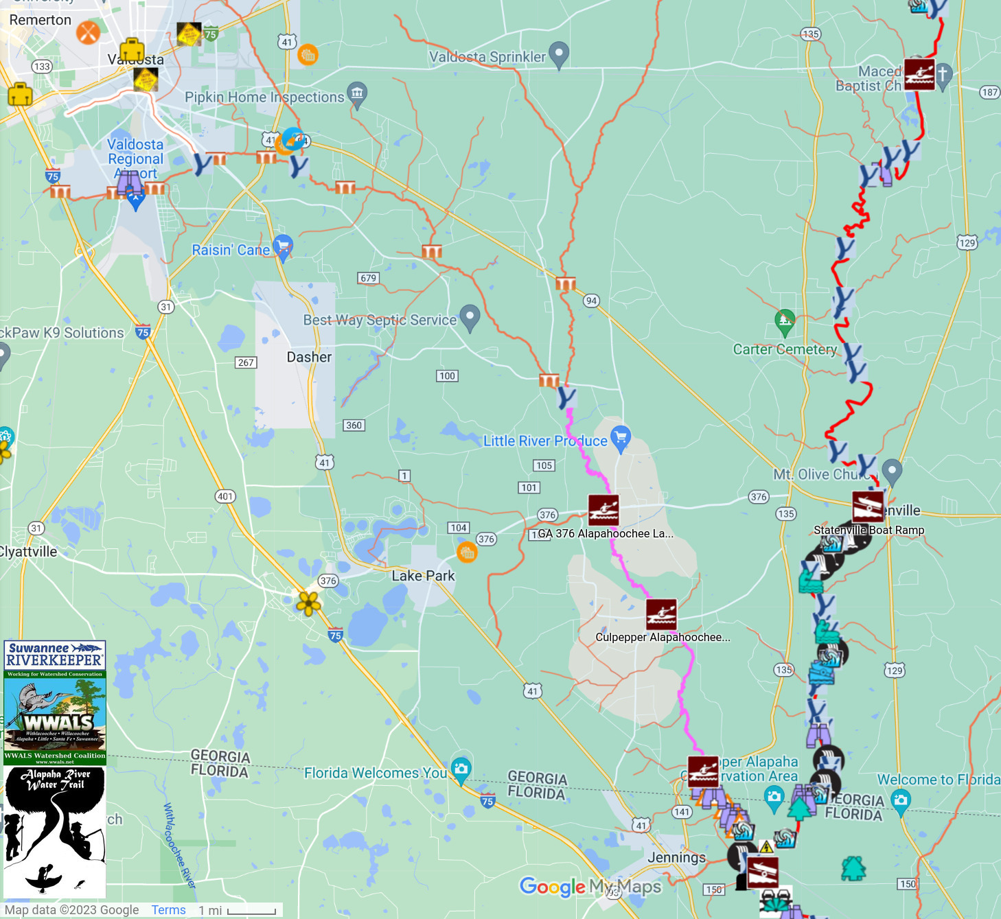 Map: Dukes Bay Canal, Mud Swamp Creek, Alapahoochee River, Alapaha River in ARWT