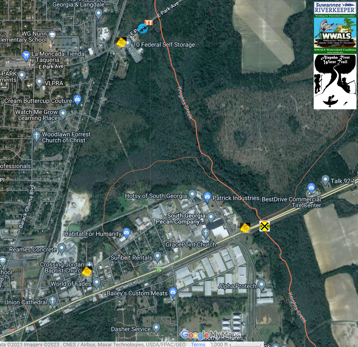 Map: sewage spill at E. Park Ave. and US 84 in ARWT