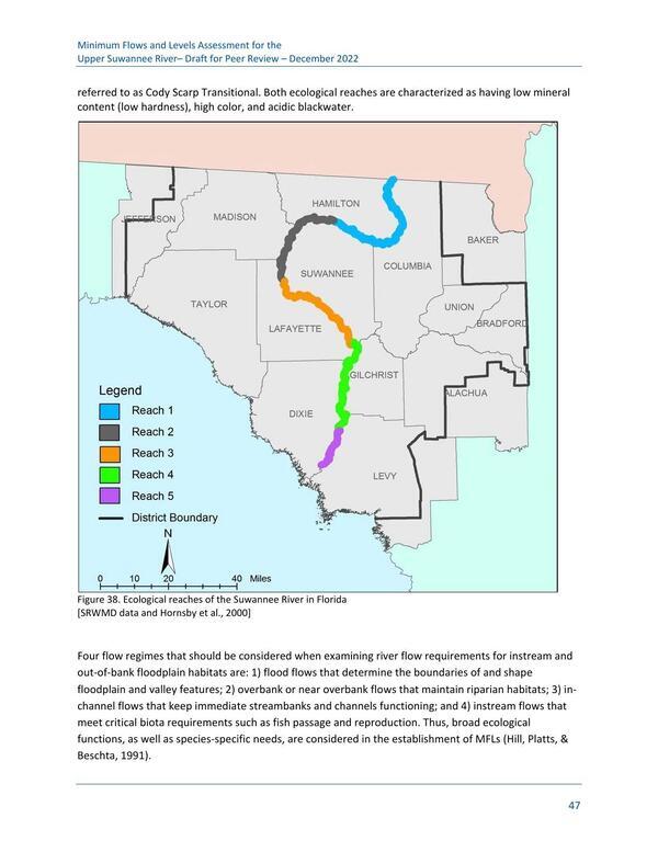 Figure 38. Ecological reaches of the Suwannee River in Florida [SRWMD data and Hornsby et al., 2000]