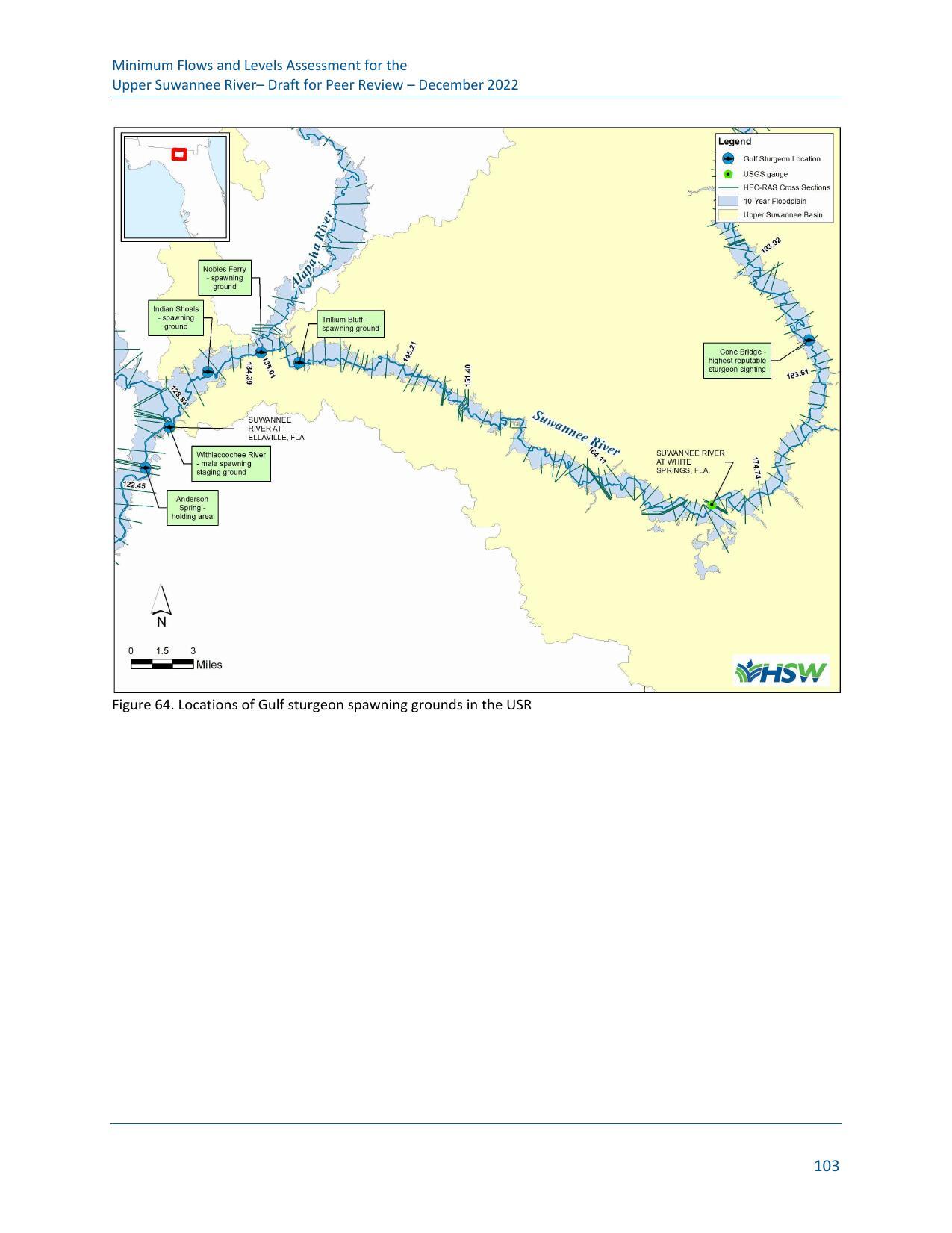 Figure 64. Locations of Gulf sturgeon spawning grounds in the USR