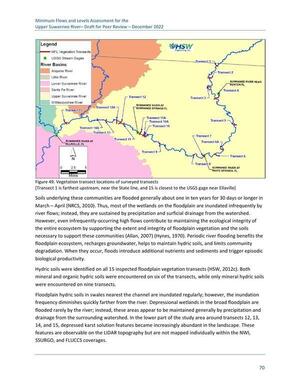 [Figure 49. Vegetation transect locations of surveyed transects [Transect 1 is farthest upstream, near the State line, and 15 is closest to the USGS gage near Ellaville]]