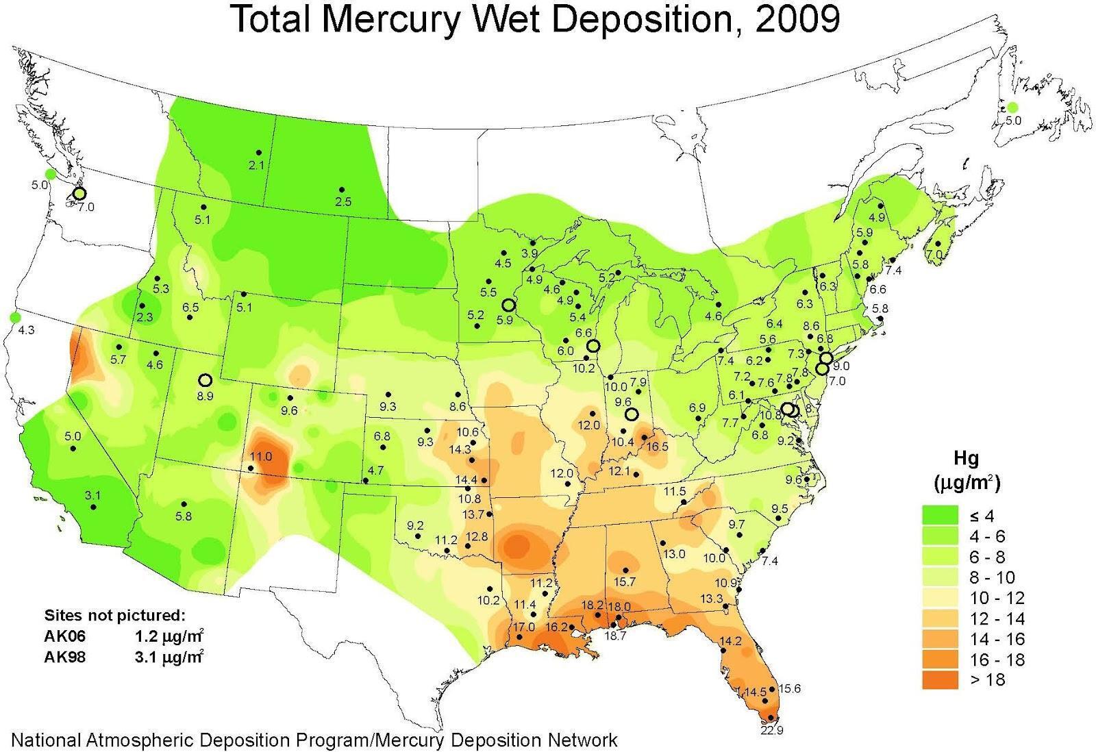 Figure 3: Total Mercury Wet Deposition, 2009 (NADP) CC by 4.0