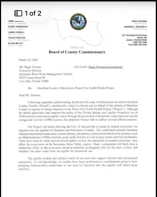 [Hamilton County's Objection to Water First North Florida Project]