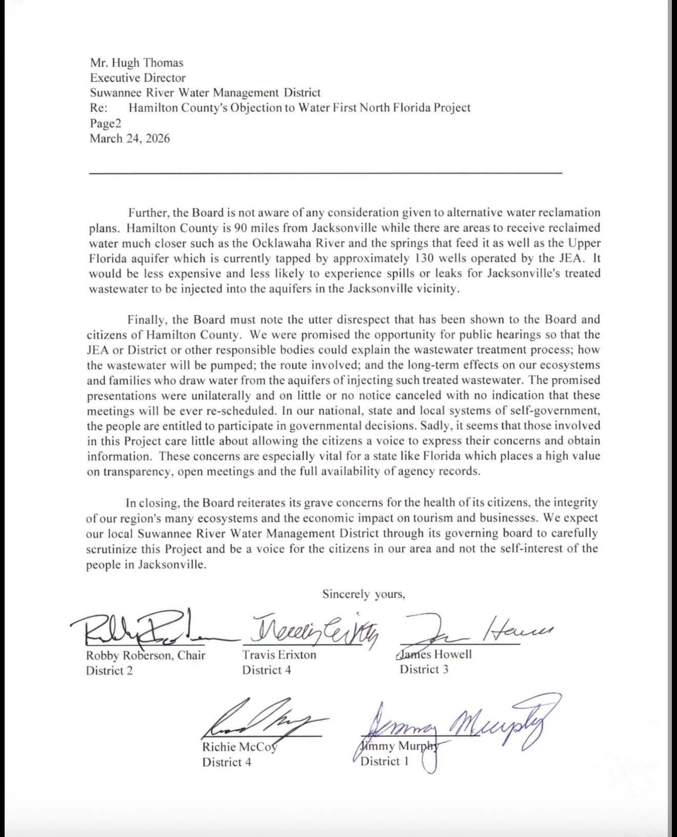 the utter disrespect that has been shown to the Board and citizens of Hamilton County.