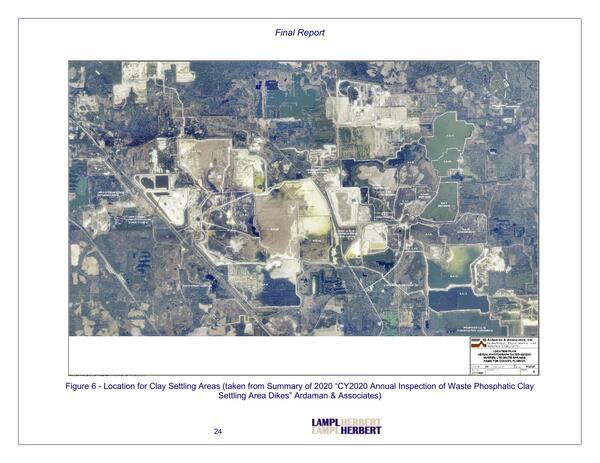 Figure 6 - Location for Clay Settling Areas (taken from Summary of 2020 “CY2020 Annual Inspection of Waste Phosphatic Clay Settling Area Dikes” Ardaman & Associates)