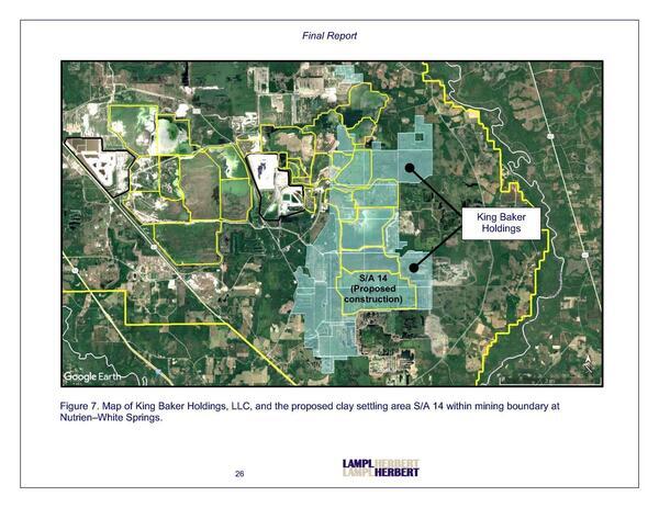 Figure 7. Map of King Baker Holdings, LLC, and the proposed clay settling area S/A 14 within mining boundary at Nutrien--White Springs.