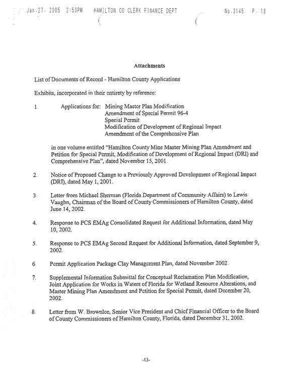 [List of Documents of Record - Hamilton County Applications Exhibits, incorporated in their entirety by reference:]