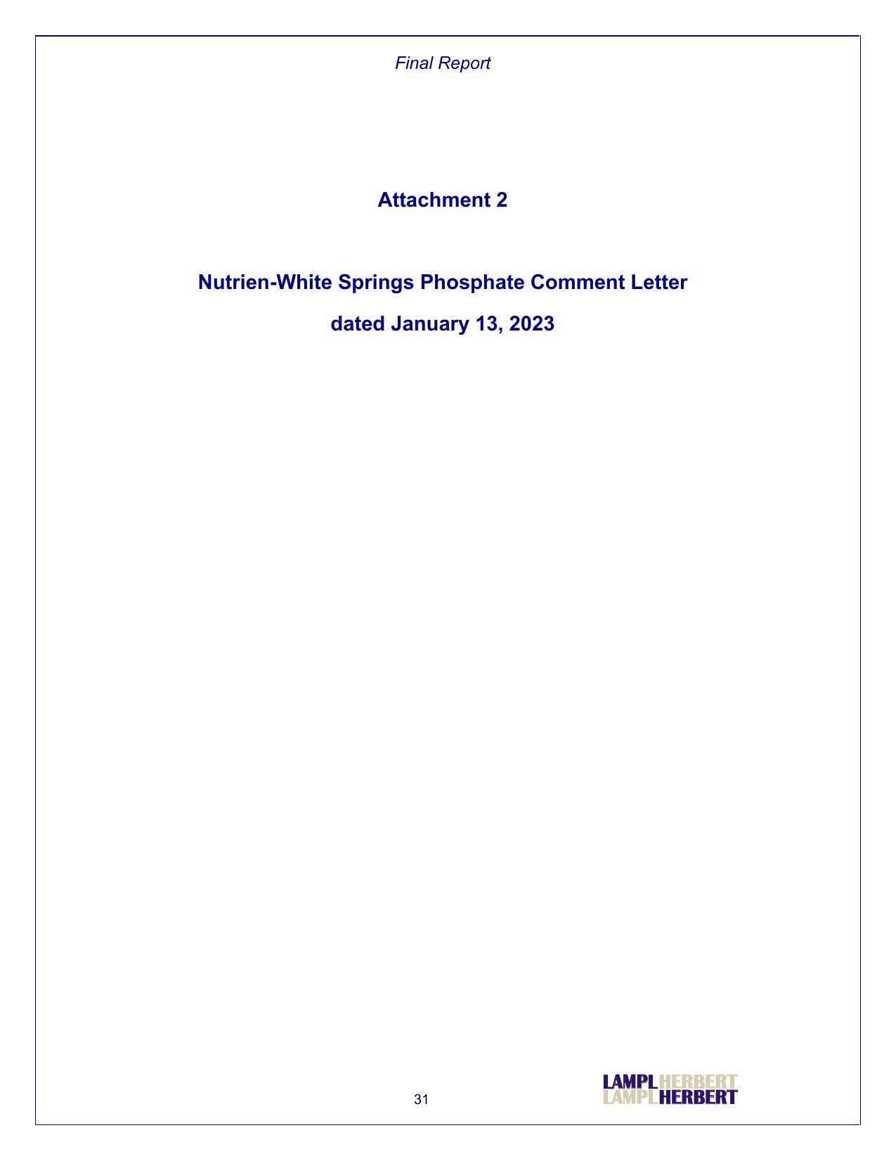 Attachment 2 Nutrien-White Springs Phosphate Comment Letter dated January 13, 2023