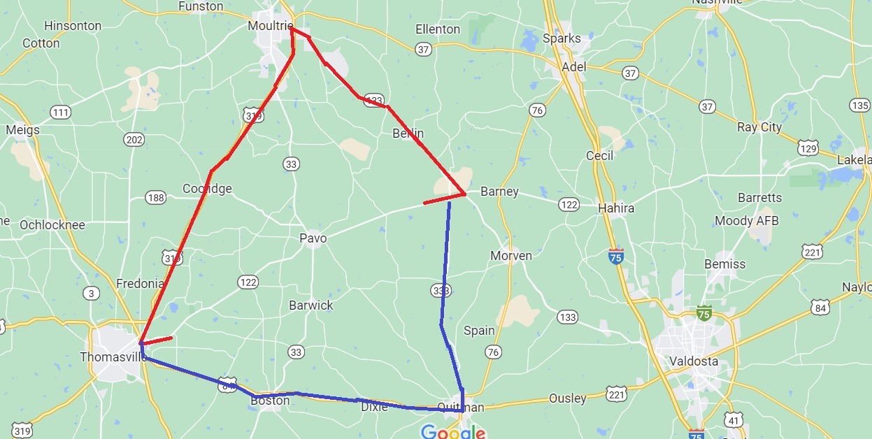 GDOT Detour map for Barney to Pavo