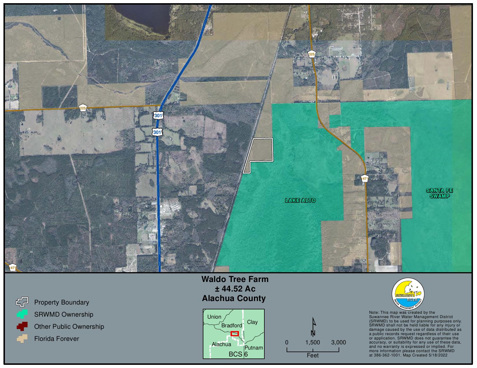 Location map: +/- 44.52 Acres, Alachua County