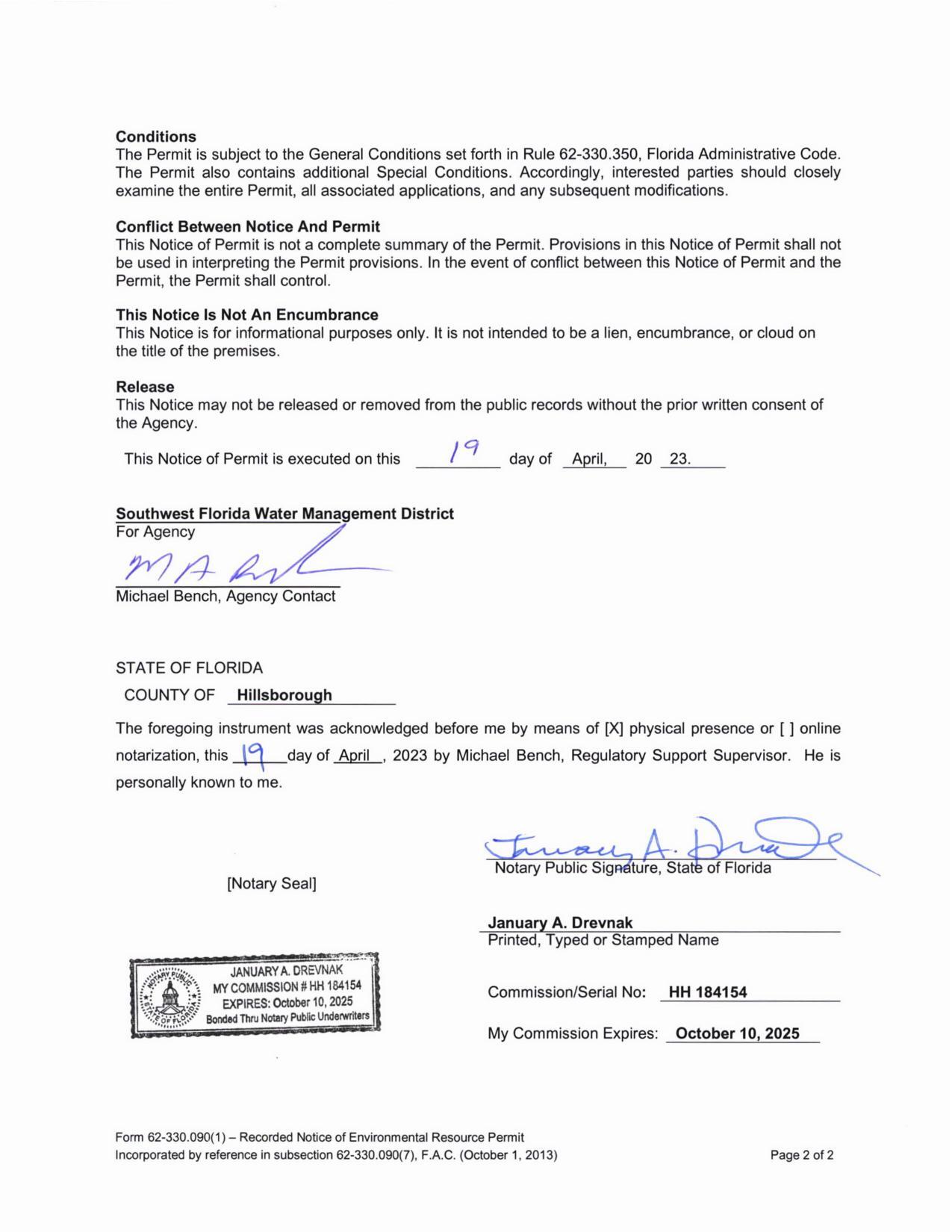 Notice of Permit executed 19 April 2023