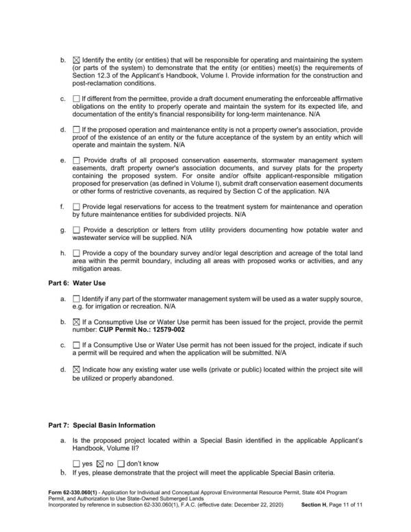 Part 6: Water Use: CUP 12579-002; Part 7: Special Basin Information