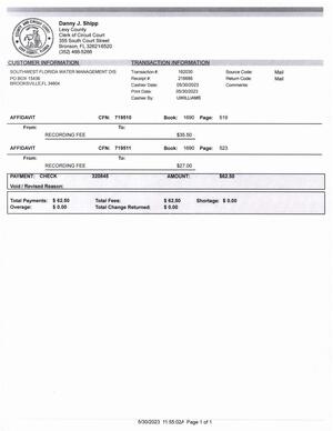 [Levy County Clerk of Circuit Court Recording Fee $35.50 and $27 total $62.50 2023-05-30]