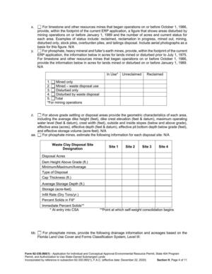 [mining operations on or before January 1, 1989 and the number of acres and current status for]