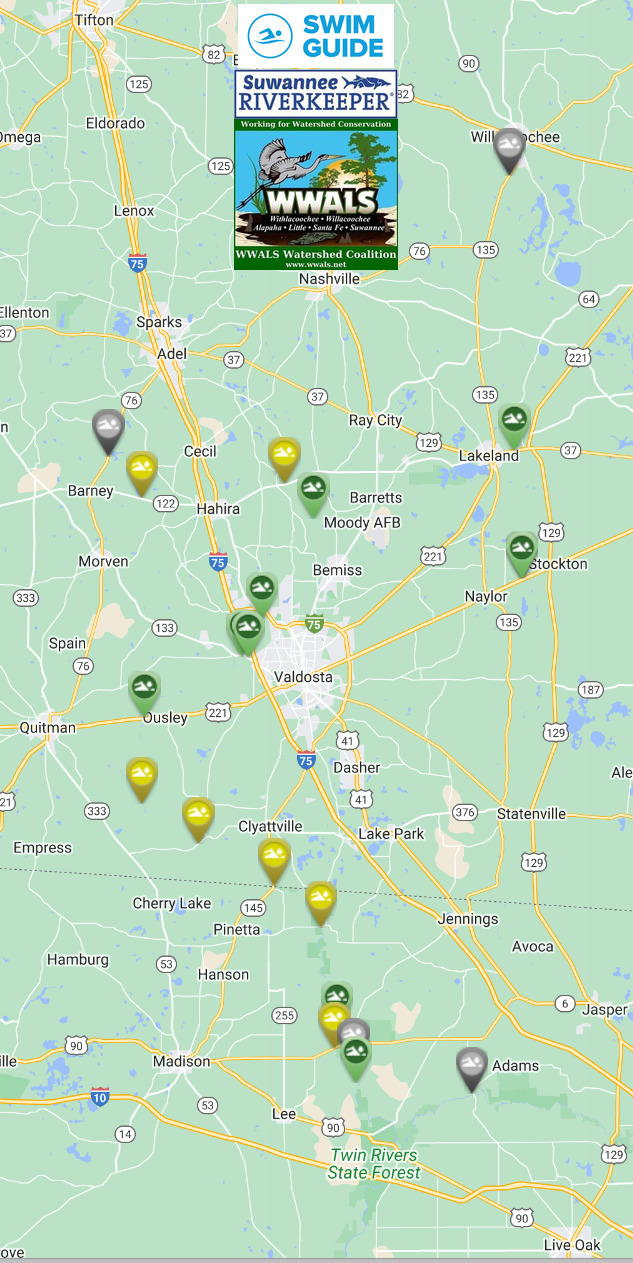 Map: Clean Withlacoochee River, Swim Guide 2023-05-11