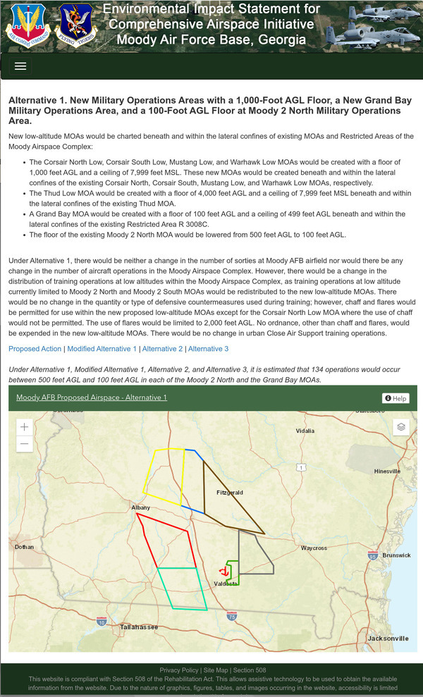 [Alternative 1. New Military Operations Areas with a 1,000-Foot AGL Floor, a New Grand Bay Military Operations Area, and a 100-Foot AGL Floor at Moody 2 North Military Operations Area]