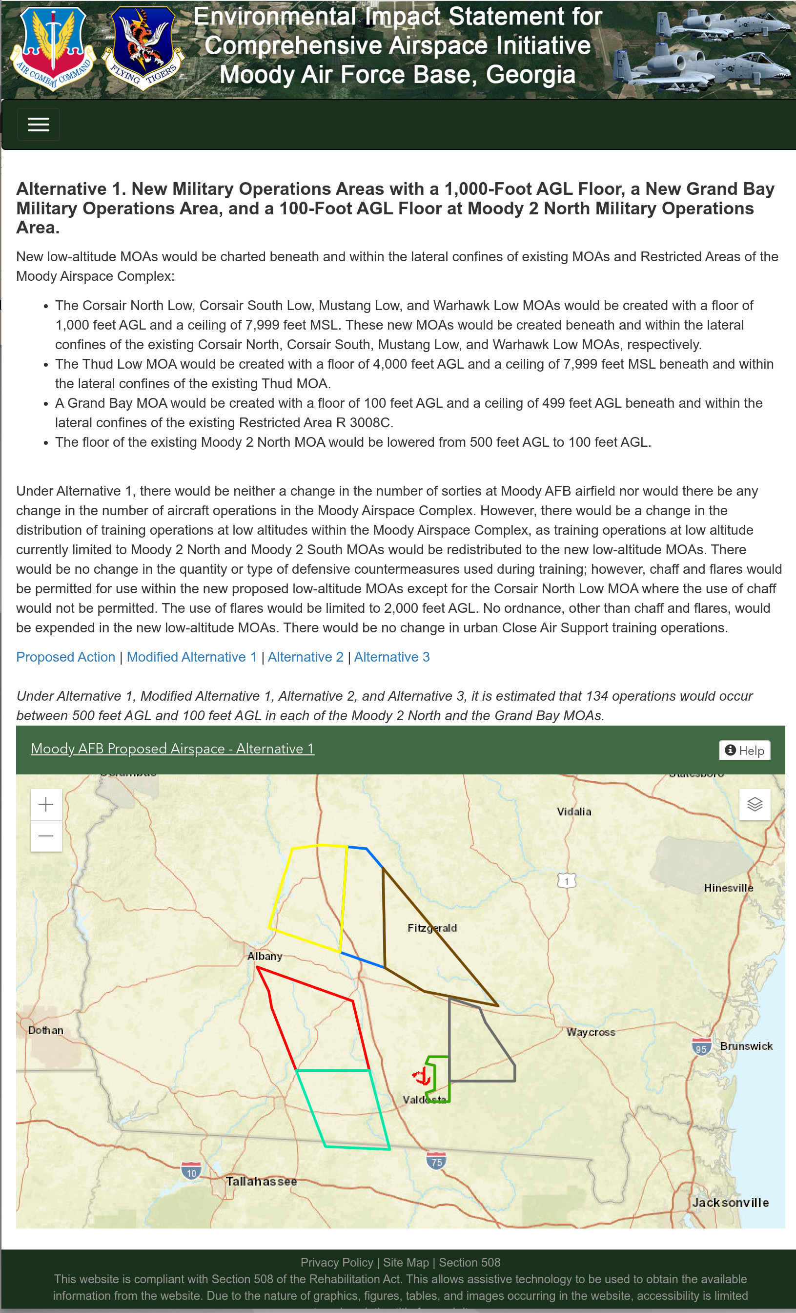 Alternative 1. New Military Operations Areas with a 1,000-Foot AGL Floor, a New Grand Bay Military Operations Area, and a 100-Foot AGL Floor at Moody 2 North Military Operations Area