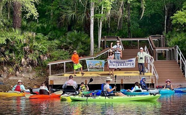 Banners from Suwannee River, at Big Shoals Launch --Gee Edwards, 20:12:30, 30.3539804, -82.6865