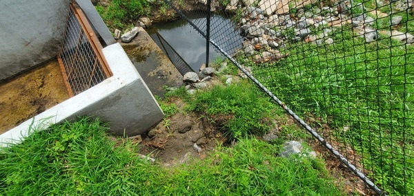 Erosion at Lee Street Detention Pond Trash Trap, One Mile Branch, 2023:05:23 15:06:52, 30.8467603, -83.2779651