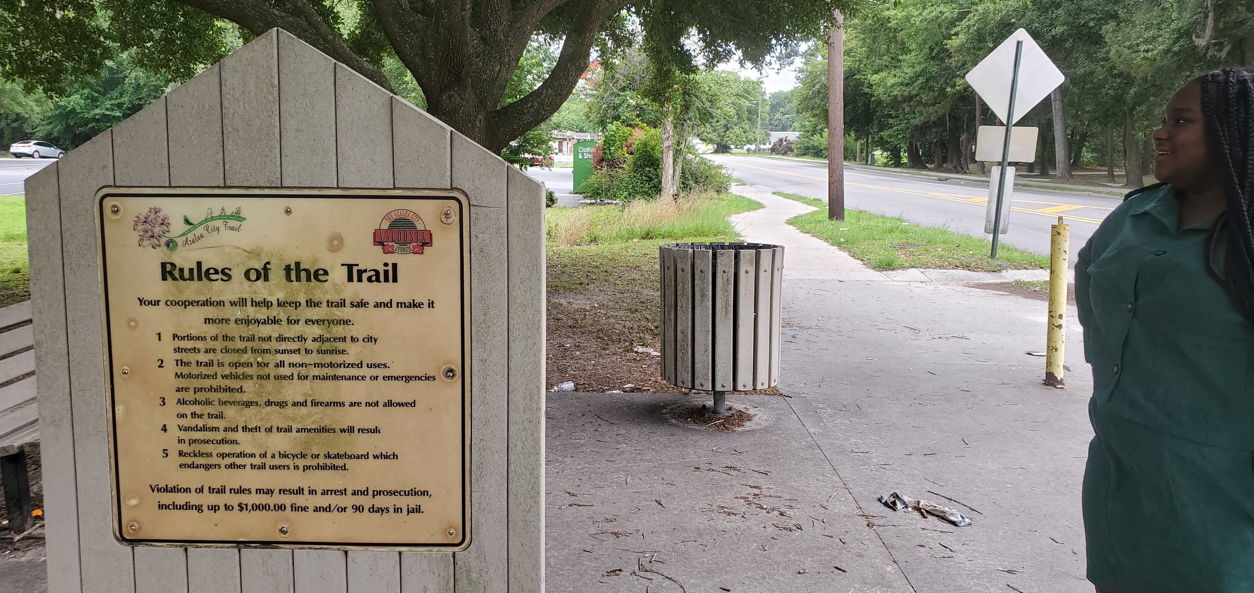 Malia Thomas, VDT, Rules of the Trail, Azalea City Trail at Lee Street, 2023:05:23 15:19:36, 30.8488771, -83.2780462