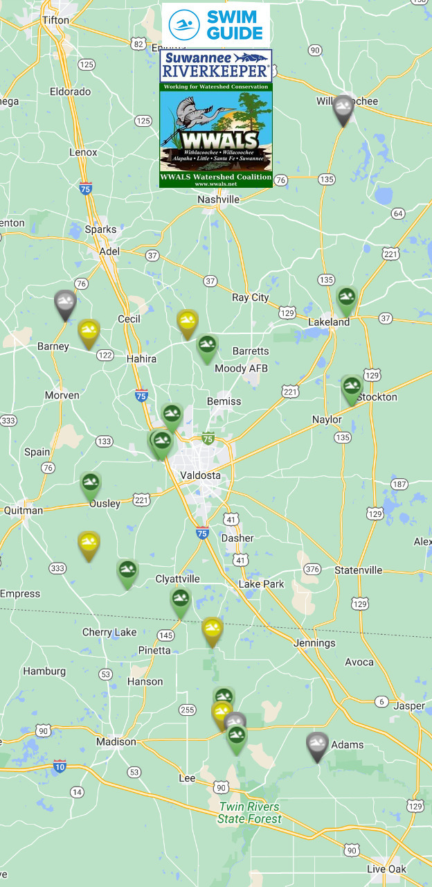 Map: Clean Withlacoochee River, Swim Guide 2023-05-25