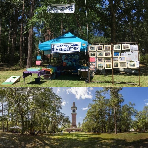 WWALS Booth at a previous Florida Folk Festival and Carrillon at Stephen Foster Folk Culture Center State Park