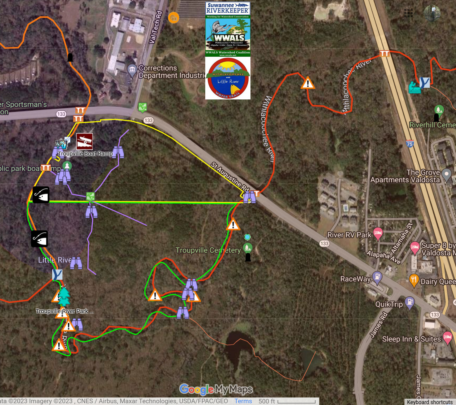 Troupville River Camp and Nature Park in WWALS WLRWT map